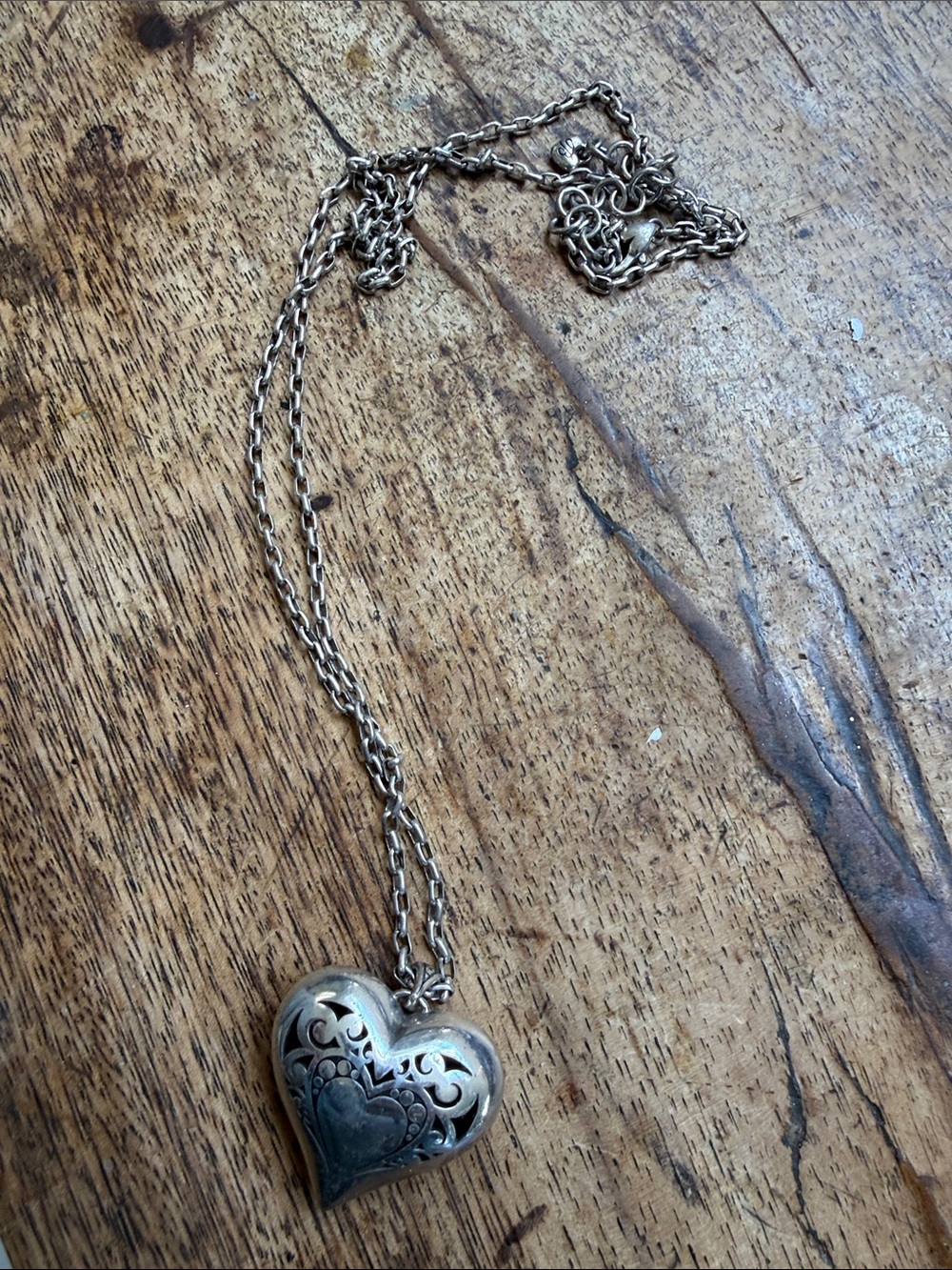 Brighton silver necklace heart pendant with intricate filigree and scrollwork - Picture 3 of 7
